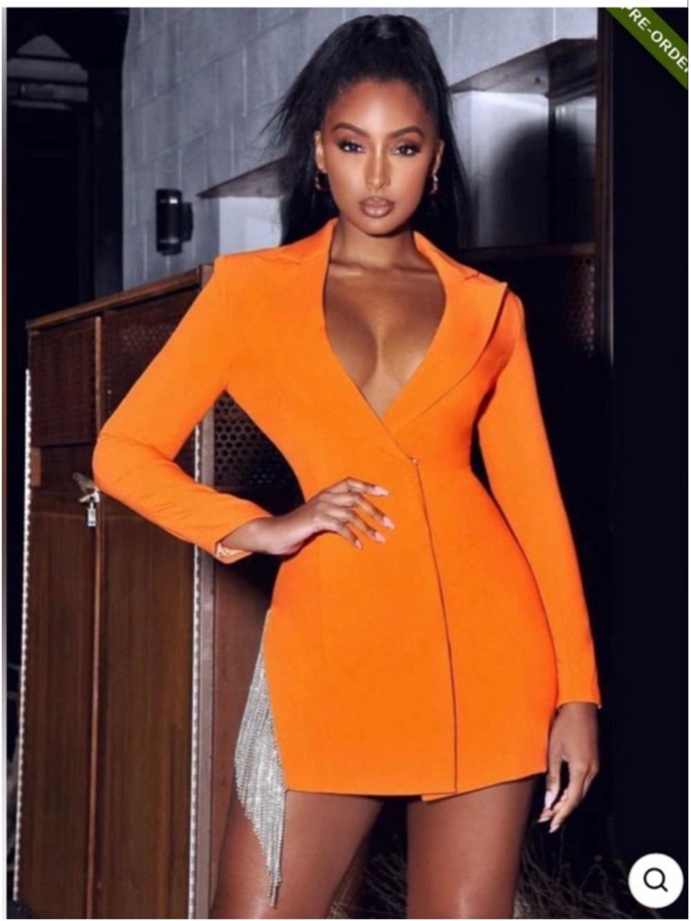 Women's MISS CIRCLE Orange Mini Dress with Silver Fringe, Size S